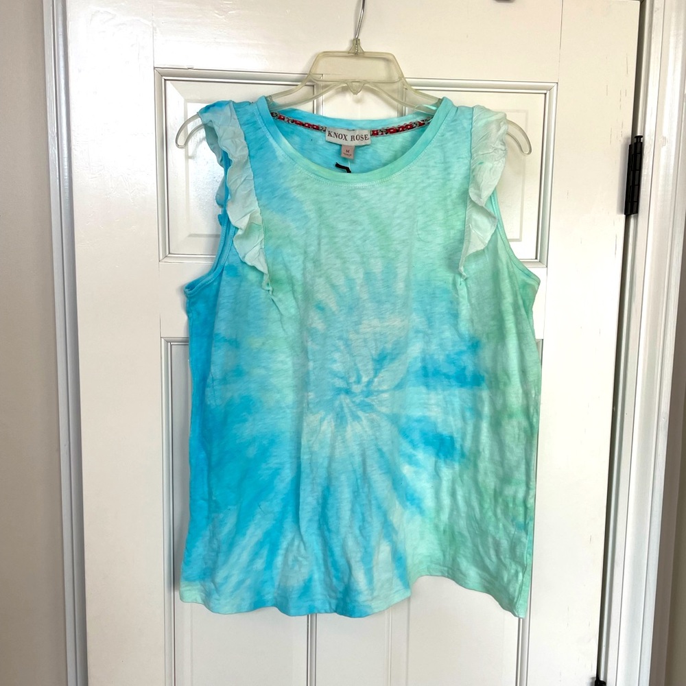NWT Knox Rose Tie Dye sleeveless shirt with ruffle detail